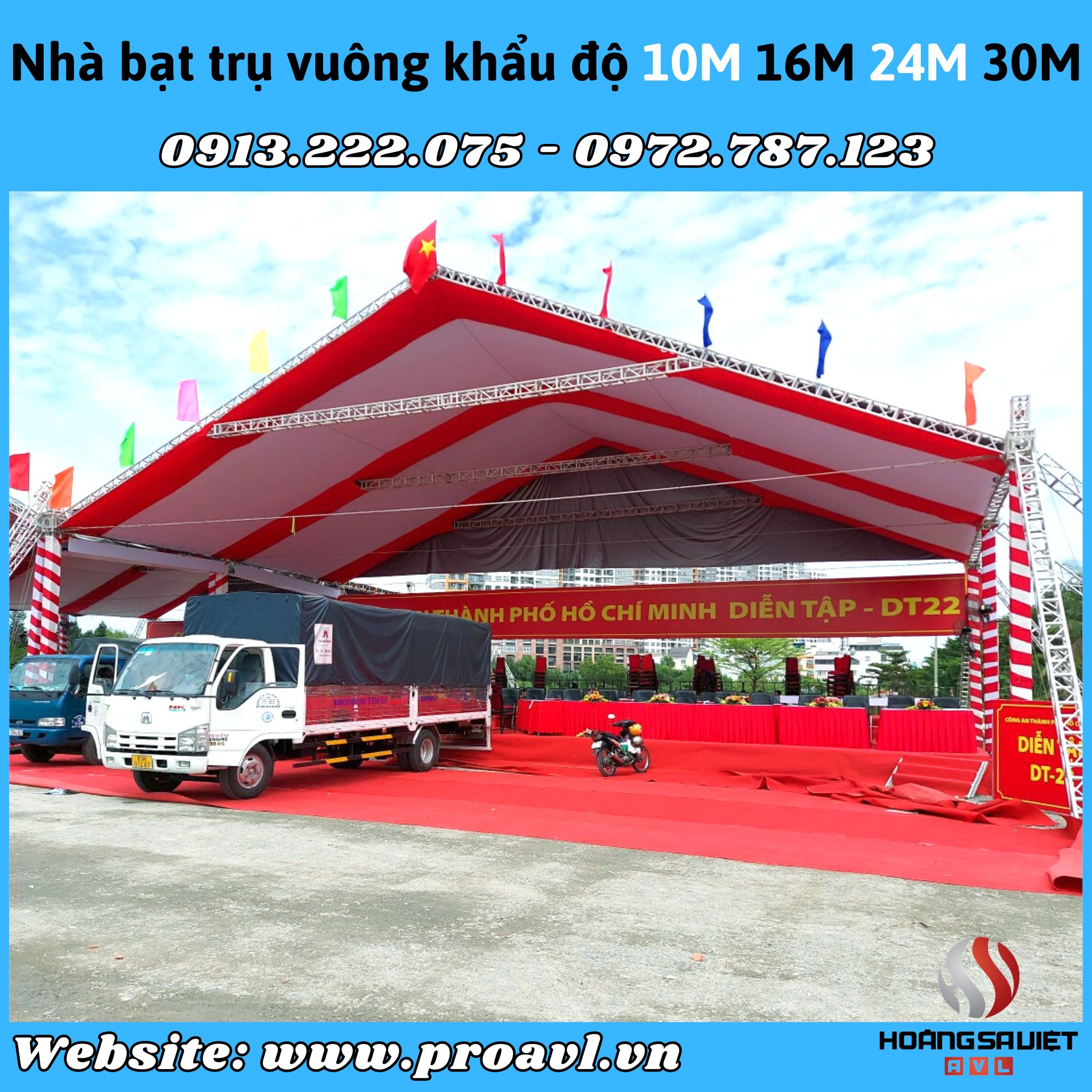 Square pillar tent with aperture 10M - 16M - 24M - 30M