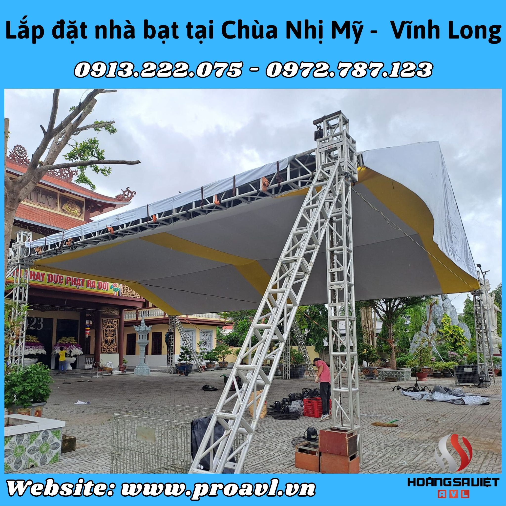 Installing tents at Nhi My Pagoda - Vinh Long