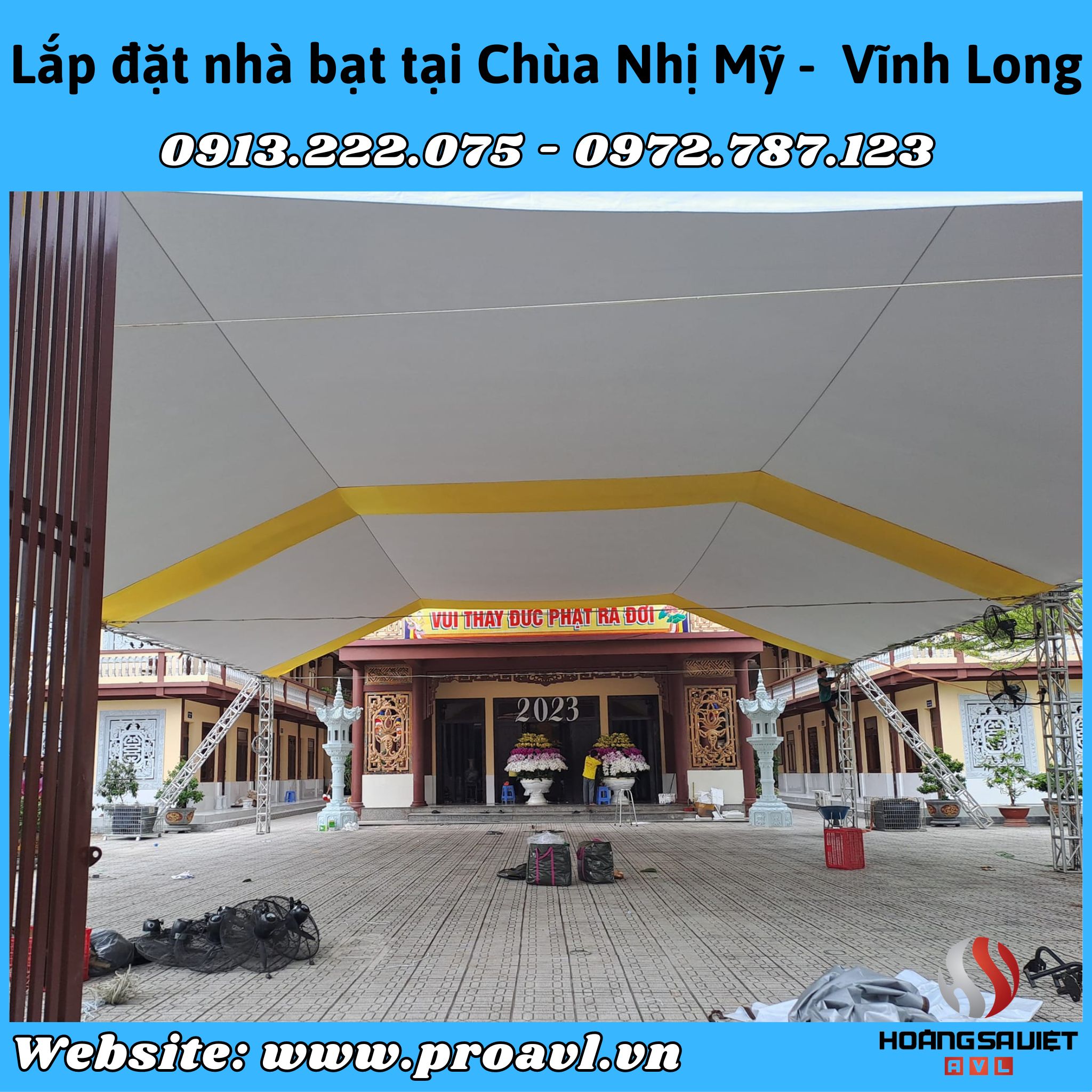 Installing tents at Nhi My Pagoda - Vinh Long